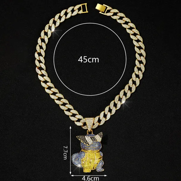 Design Cubic Zirconia Iced Out Miami Cuban Chain Necklace with Pikachu Pendant Jewelry - 1