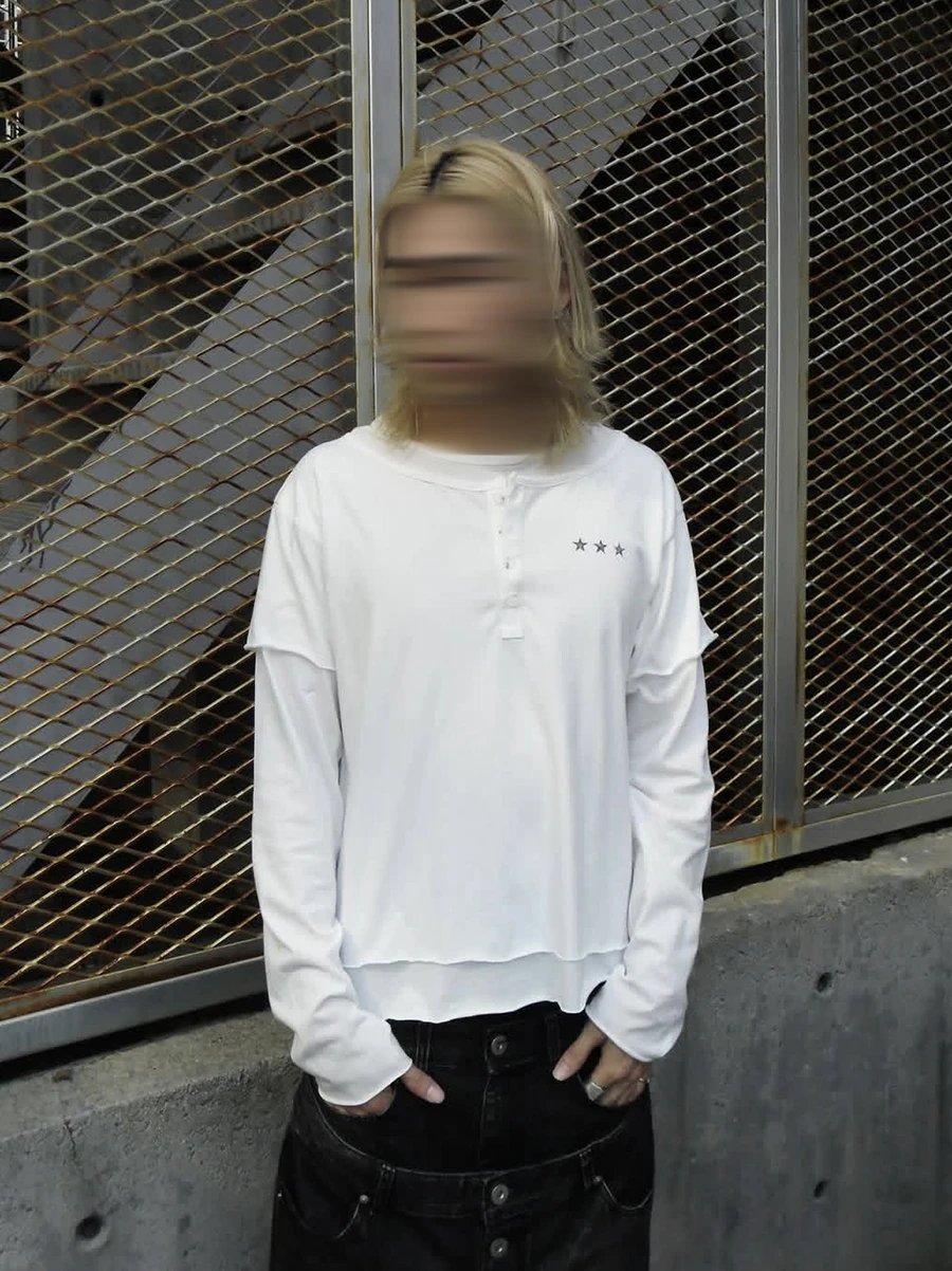 From the Street Is a Cool SunProtective FittedFit Henry Collar Fake TwoPiece LongSleeve TShirt for Men