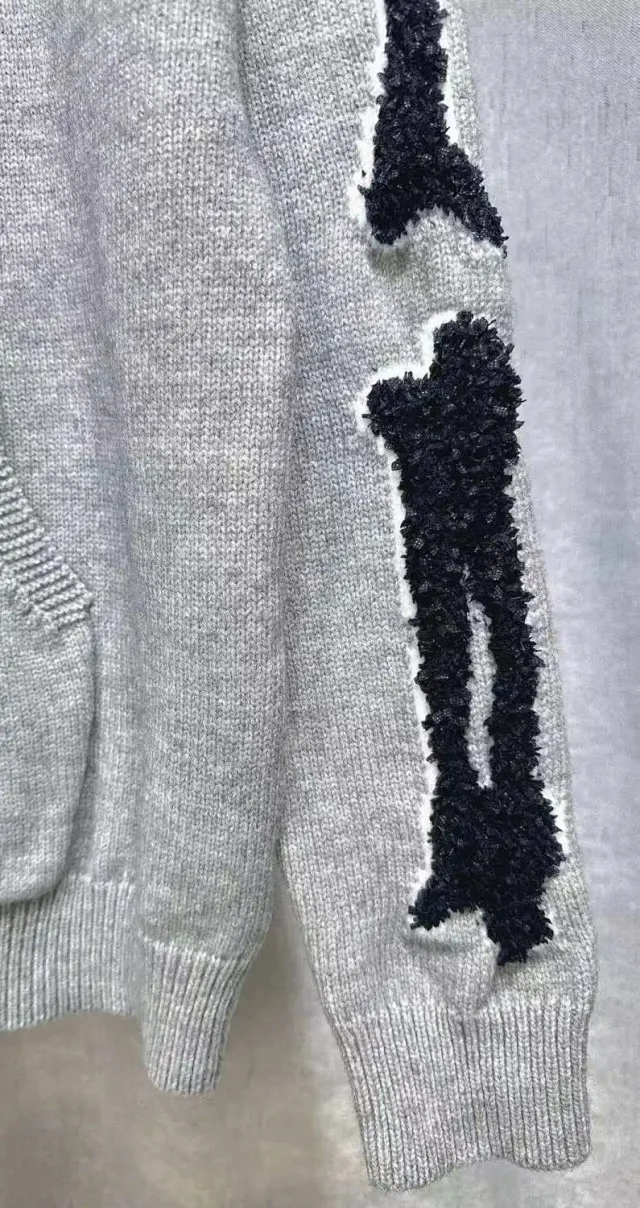 Amiri Knitwear Hooded knit sweater with textured sleeve motifs and kangaroo pocket product detail image 10