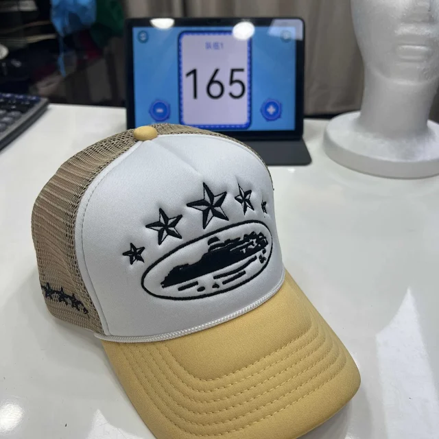 Unbranded Hats P-0112 mesh trucker cap with embroidered star and graphic motifs product detail image 2