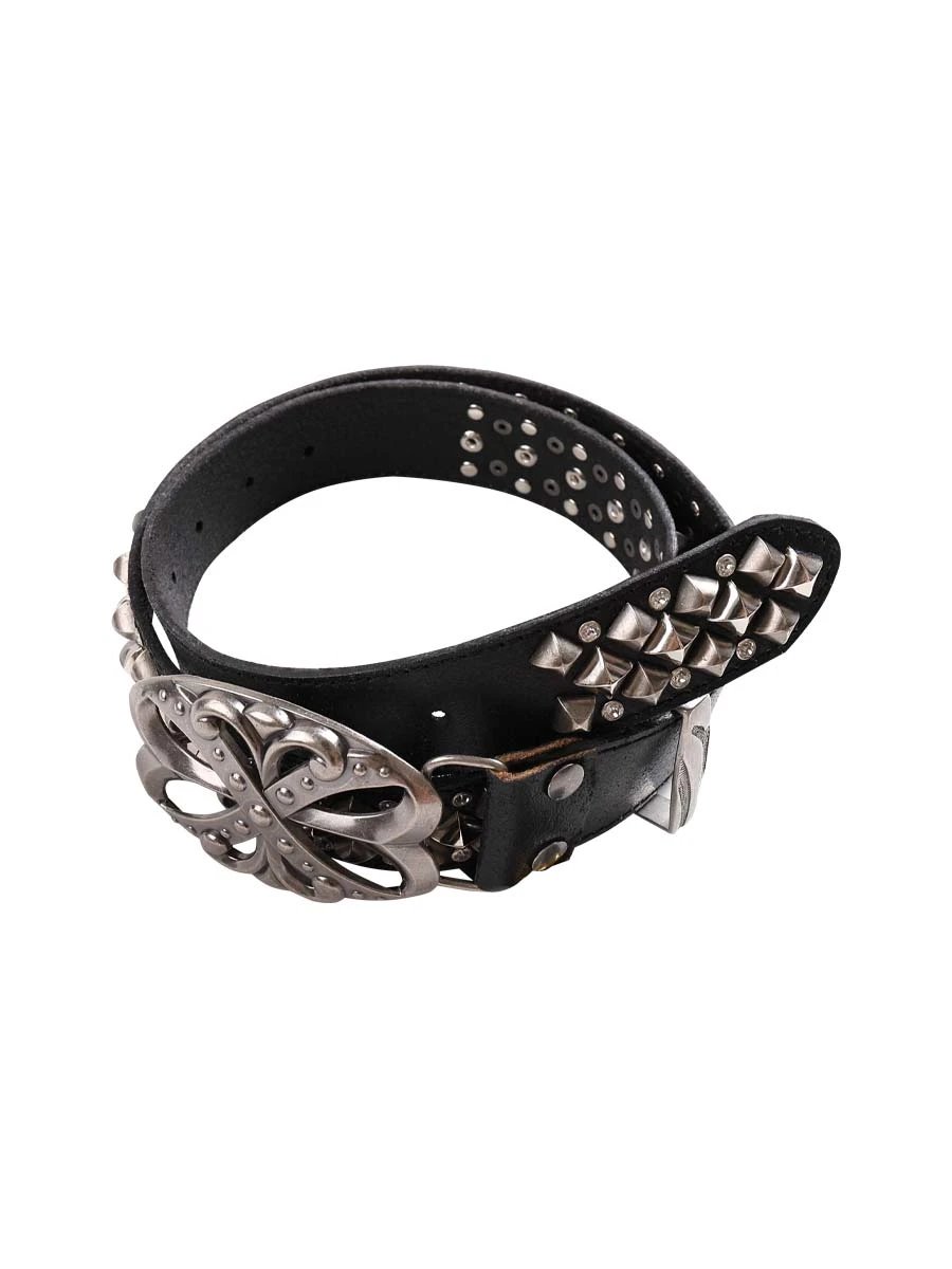 Design Studded Leather Belt Set Black - 3