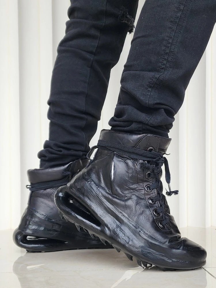 Design Custom Black Patent Leather Air-Sole Boots - 2