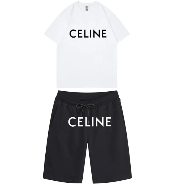 Celine Matching Sets Logo Print T-Shirt and Drawstring Shorts Set product detail image 8