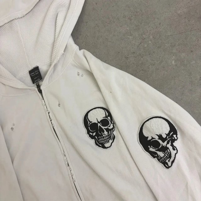 White Number Nine Double Skull Hoodies: seller detail photo 1