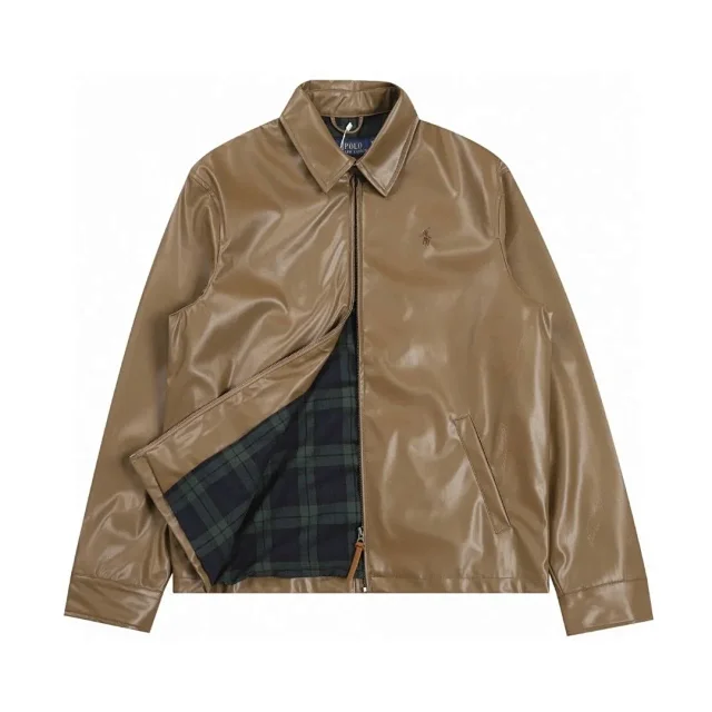 Polo Ralph Lauren Jackets Leather zip-up jacket with point collar and embroidered pony logo product detail image 3
