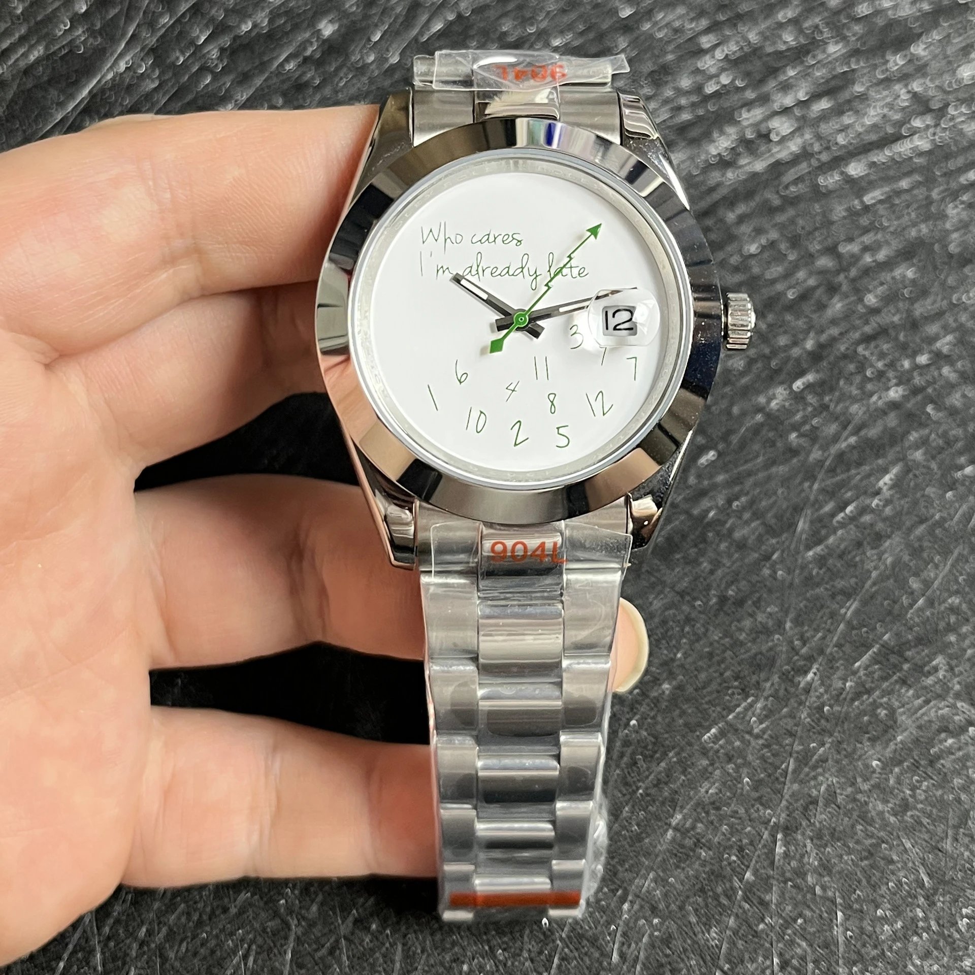 Rolex Watches "Who cares, I'm already late" novelty dial with date window — 6