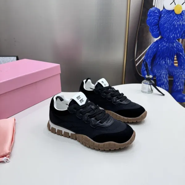 Design Chunky Sole Suede Sneakers Black Brown - 1