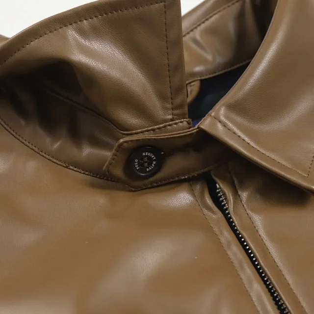 Polo Ralph Lauren Jackets Leather zip-up jacket with point collar and embroidered pony logo product detail image 5