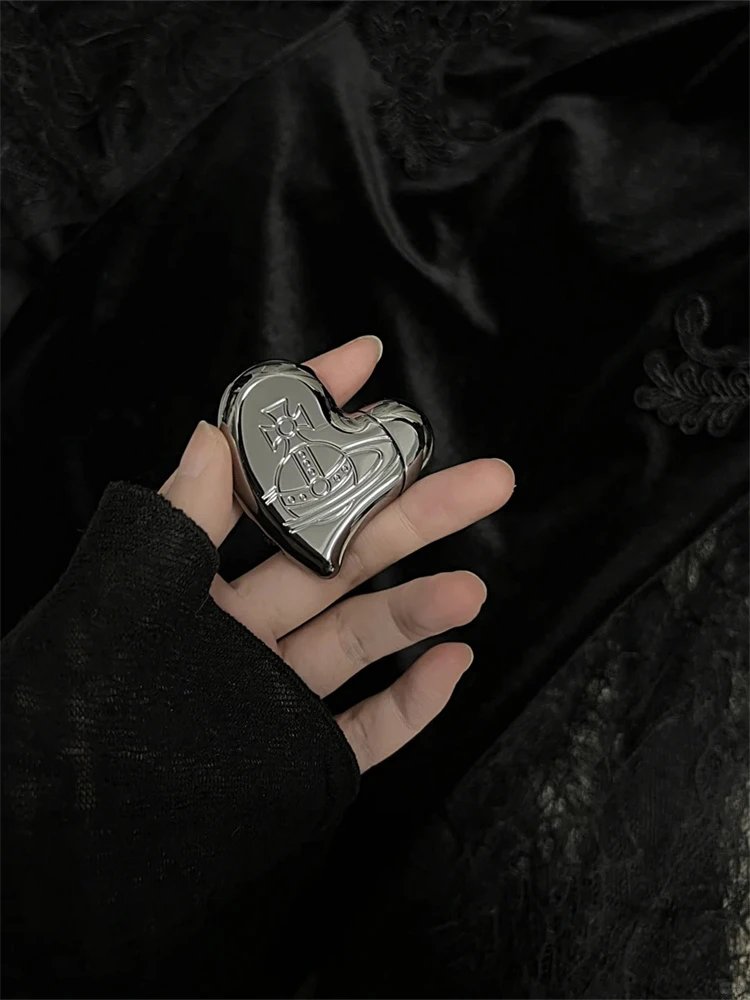 silver heart-shaped lighter matching gift box