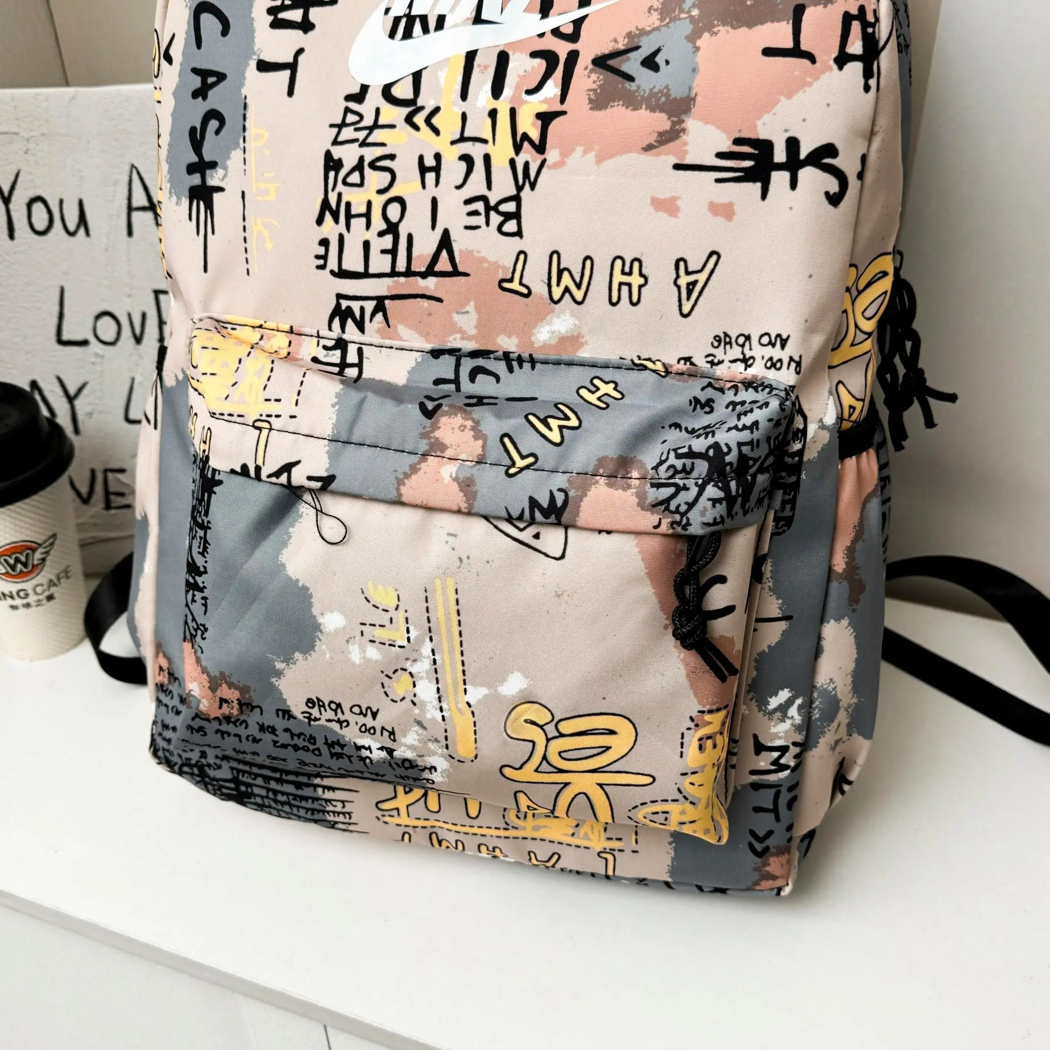 Nike Patchwork Mini Backpack Beige Gray - 14