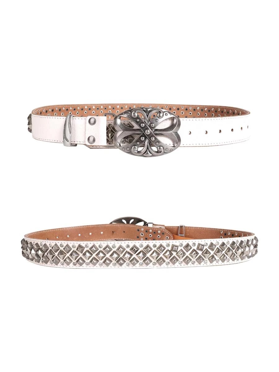 Design Studded Leather Belt Set Black - 2