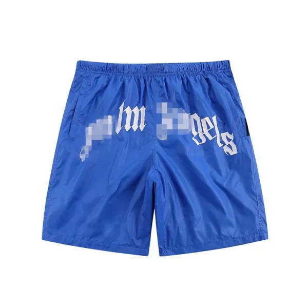 Palm Angels Logo Print Nylon Shorts Blue - 1