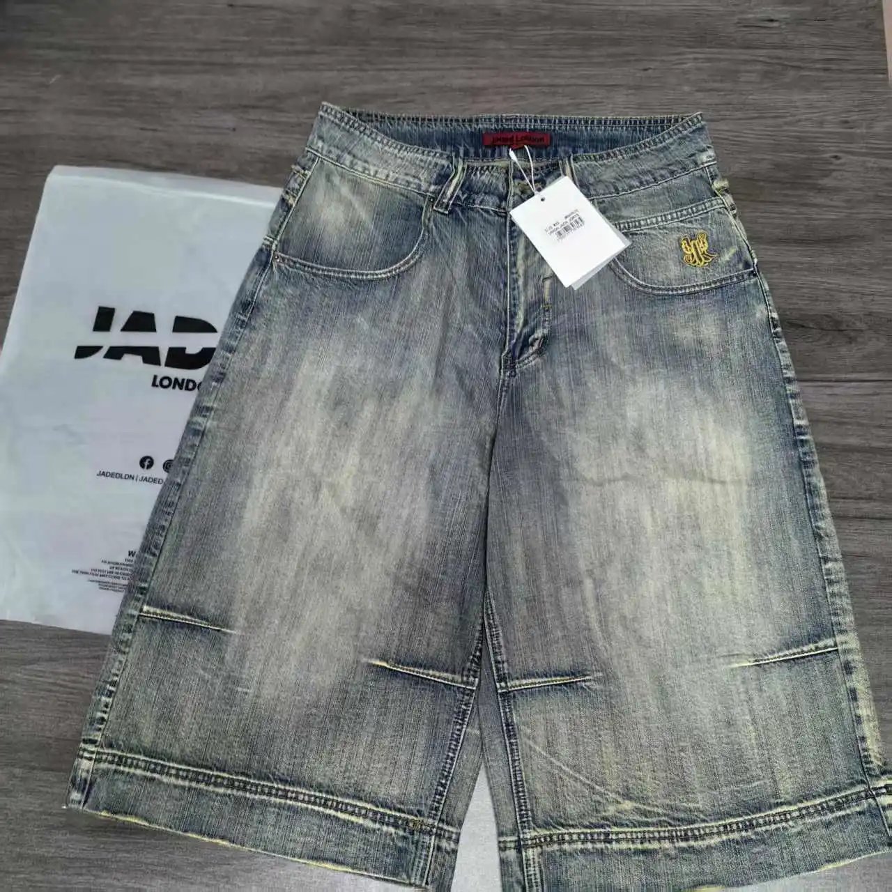 Jaded London Jeans Colossus Fit wide-leg — Washed blue shorts