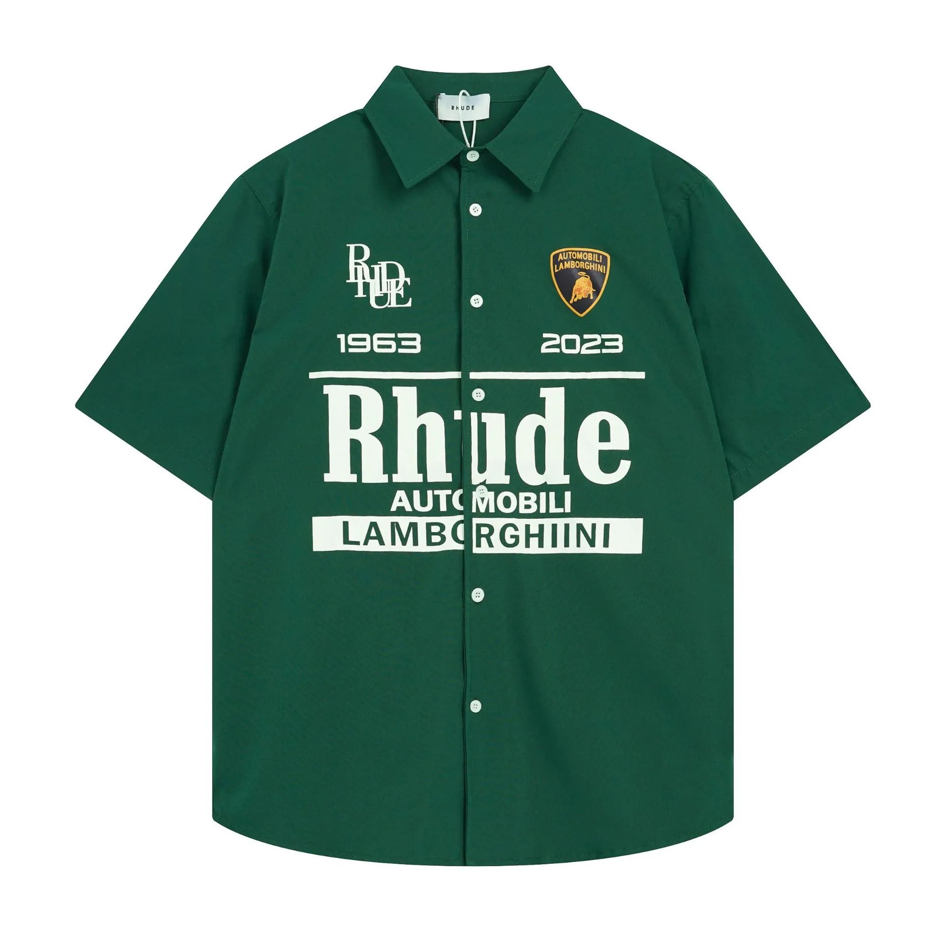 Rhude Palm Tree Embroidered Color-Block Shirt Brown/Green - 12