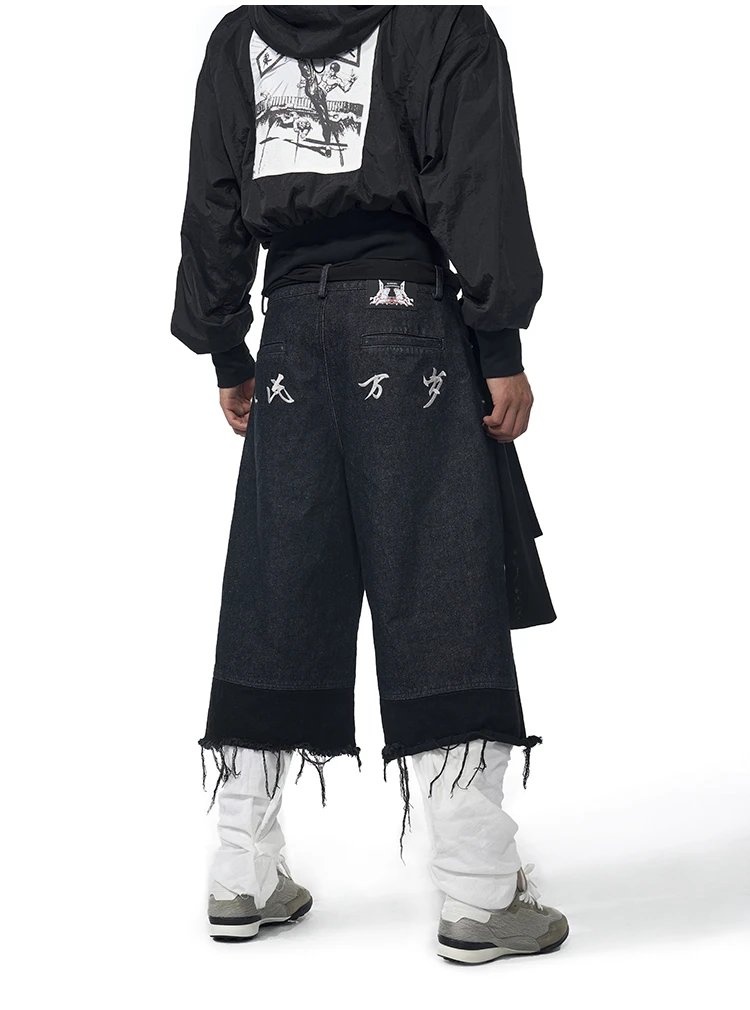 Design Fourth3ex Soviet Propaganda Print Wide-Leg Denim Pants Black Jeans - 13