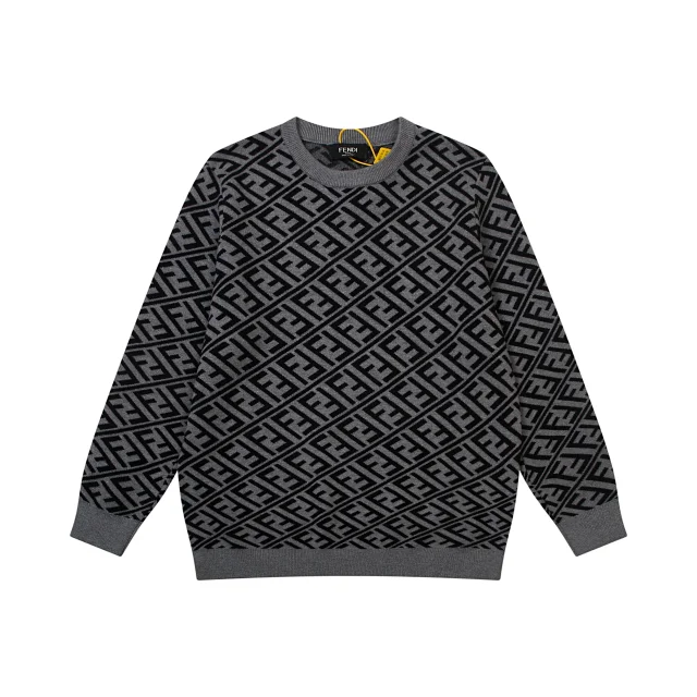 Fendi Knitwear Crew-Neck Logo and FF Monogram Knit Sweater product detail image 6