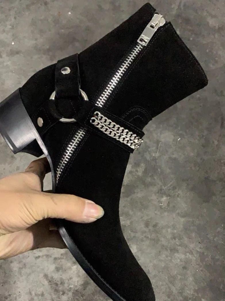 Design Moto-Style Ankle Boot Black Leather Boots - 5