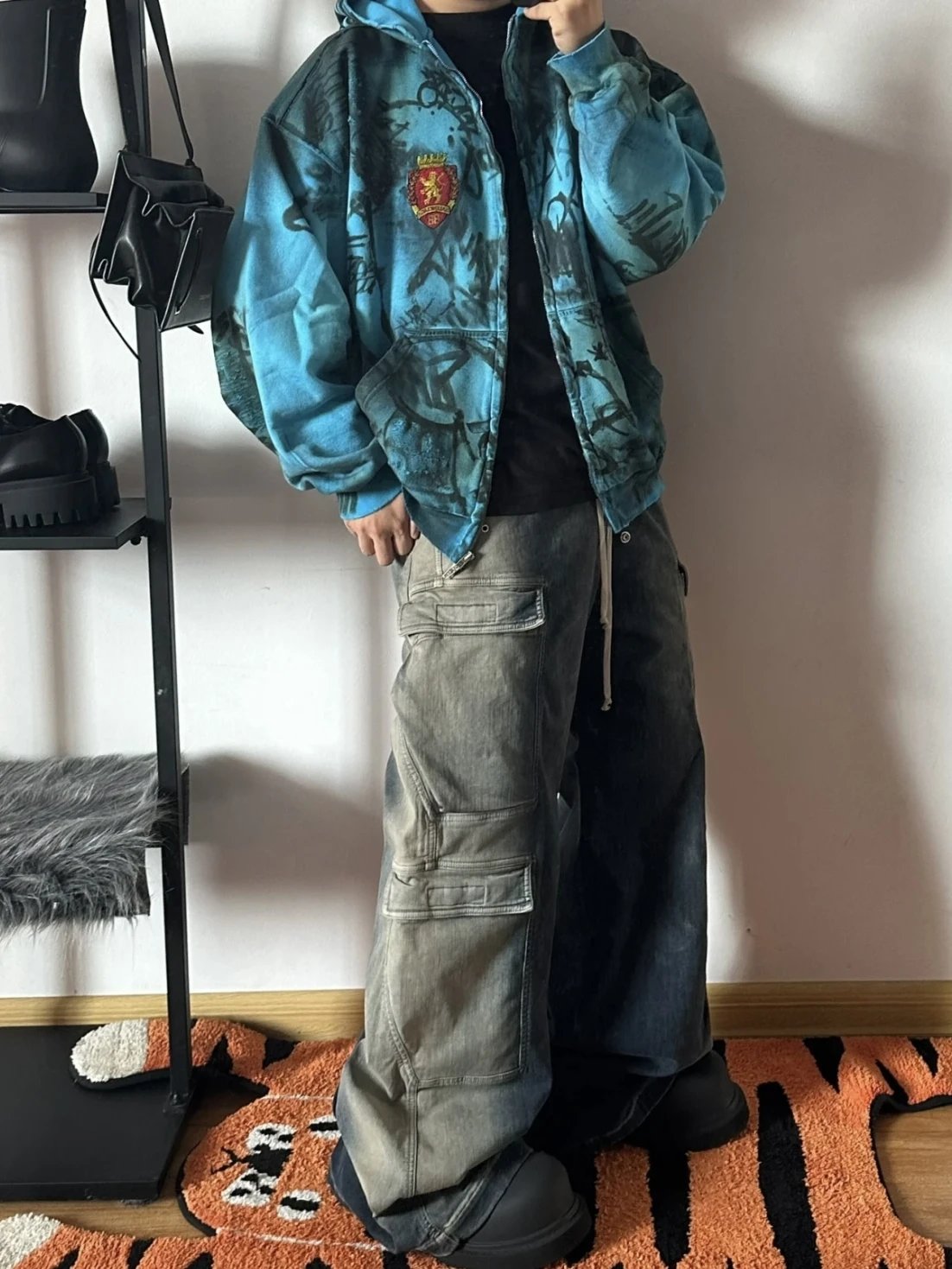 Design Cargo Pants with Drawstring Waist and Tote Bag Set - 3