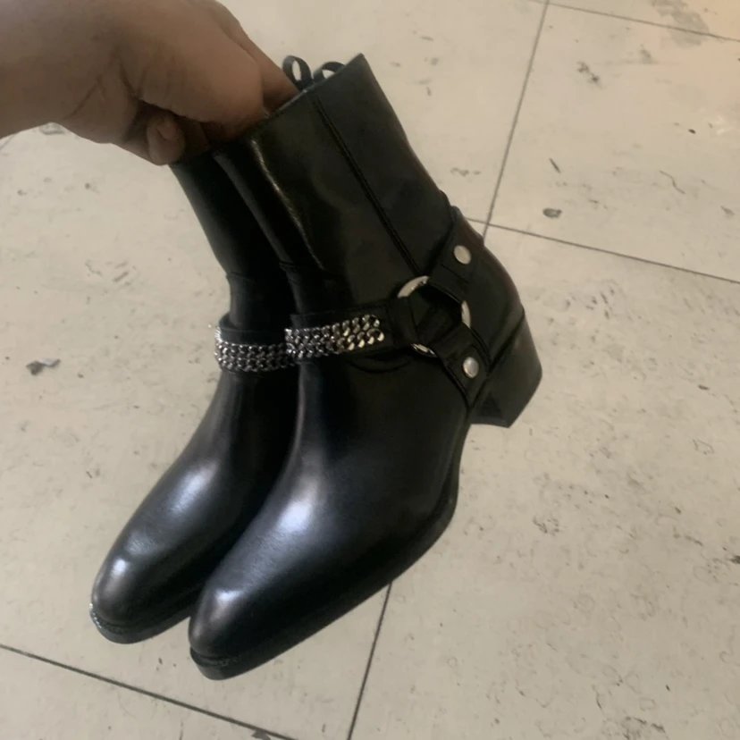 Chrome Hearts Chain-Embellished Leather Ankle Boots Black