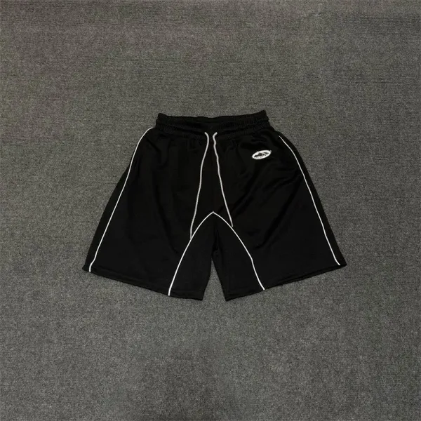 Corteiz Flare Shorts Black with White Piping - 1