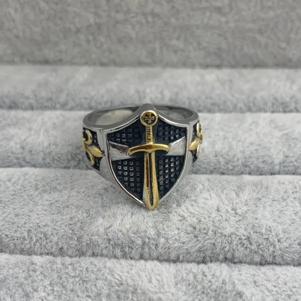 Design Shield and Sword Ring Silver Gold Jewelry - 1