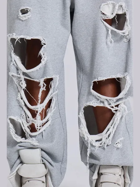 Design Distressed Oversized Sweatpants Gray - 4