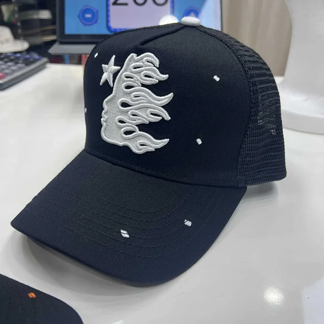 Unbranded Hats P-0112 mesh trucker cap with embroidered star and graphic motifs product detail image 7