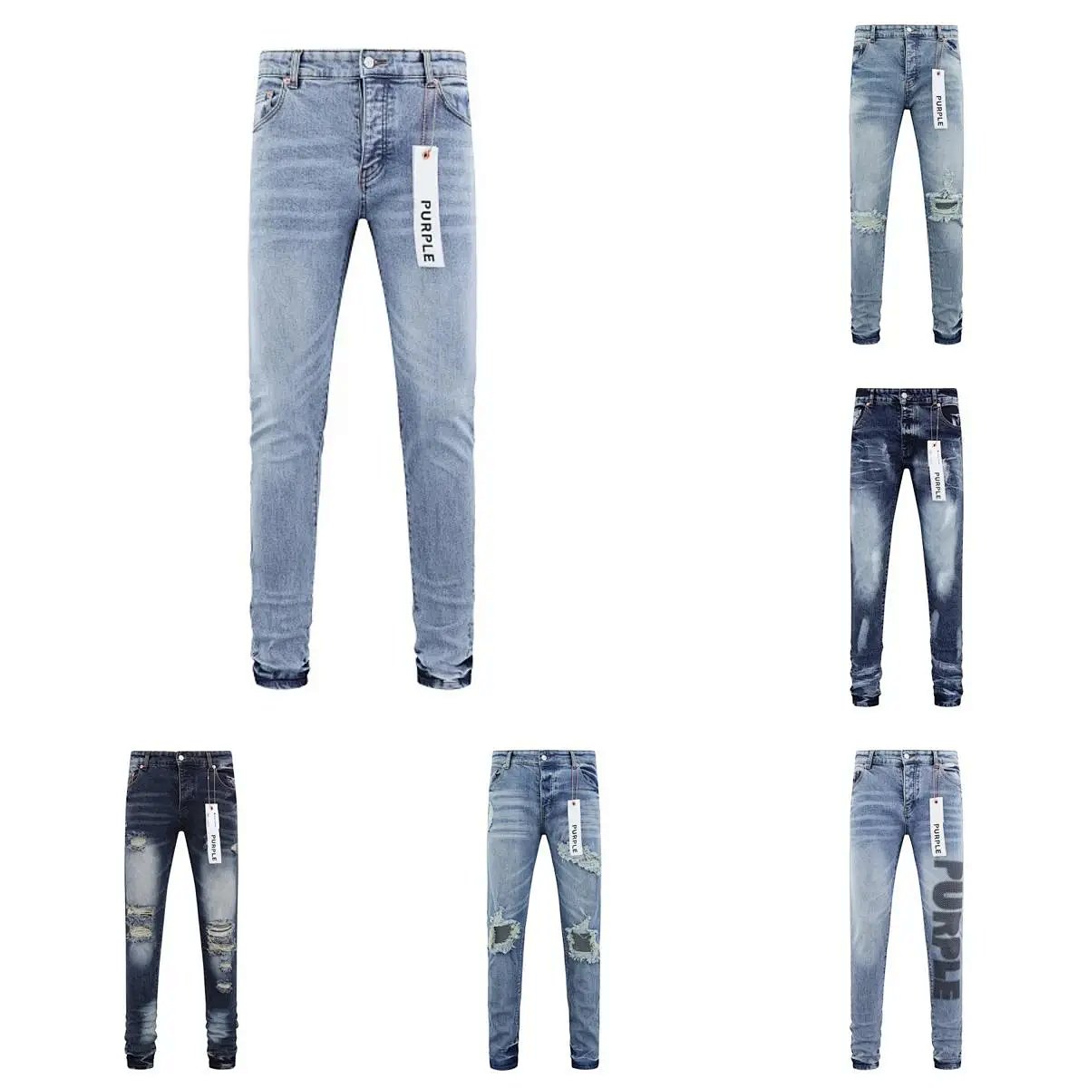 Purple Brand Distressed Paint-Splatter Jeans Light Blue product detail 2 in Litbuy spreadsheet finds