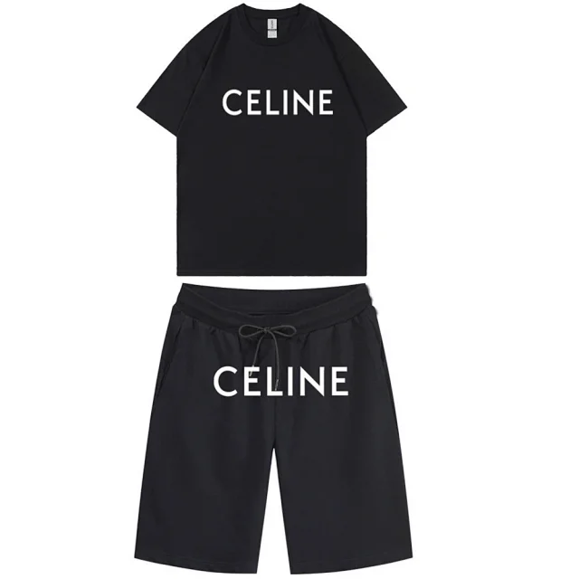 Celine Matching Sets Logo Print T-Shirt and Drawstring Shorts Set product detail image 9