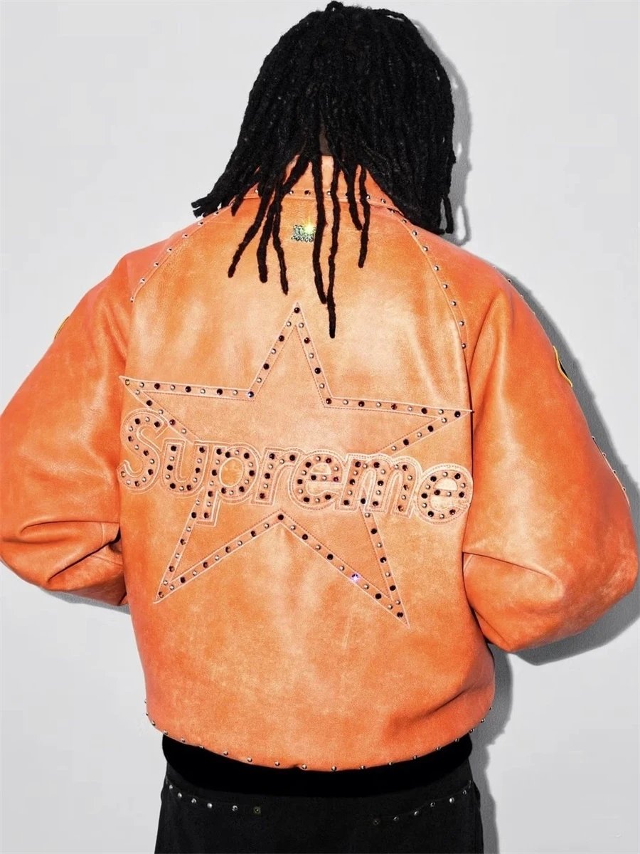 Supreme Leather Orange Studded