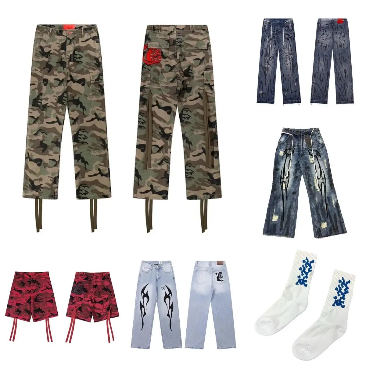 Camo Cargo Pants / Denim Jeans / Graphic Shorts [33 styles]