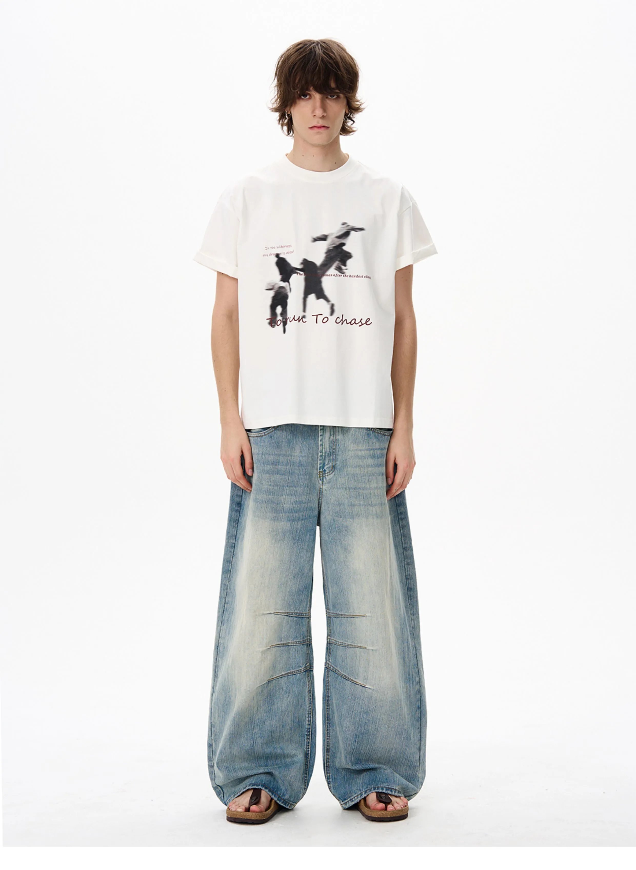 Design 'To Run To Chase' Graphic Print Oversized T-Shirt White - 5