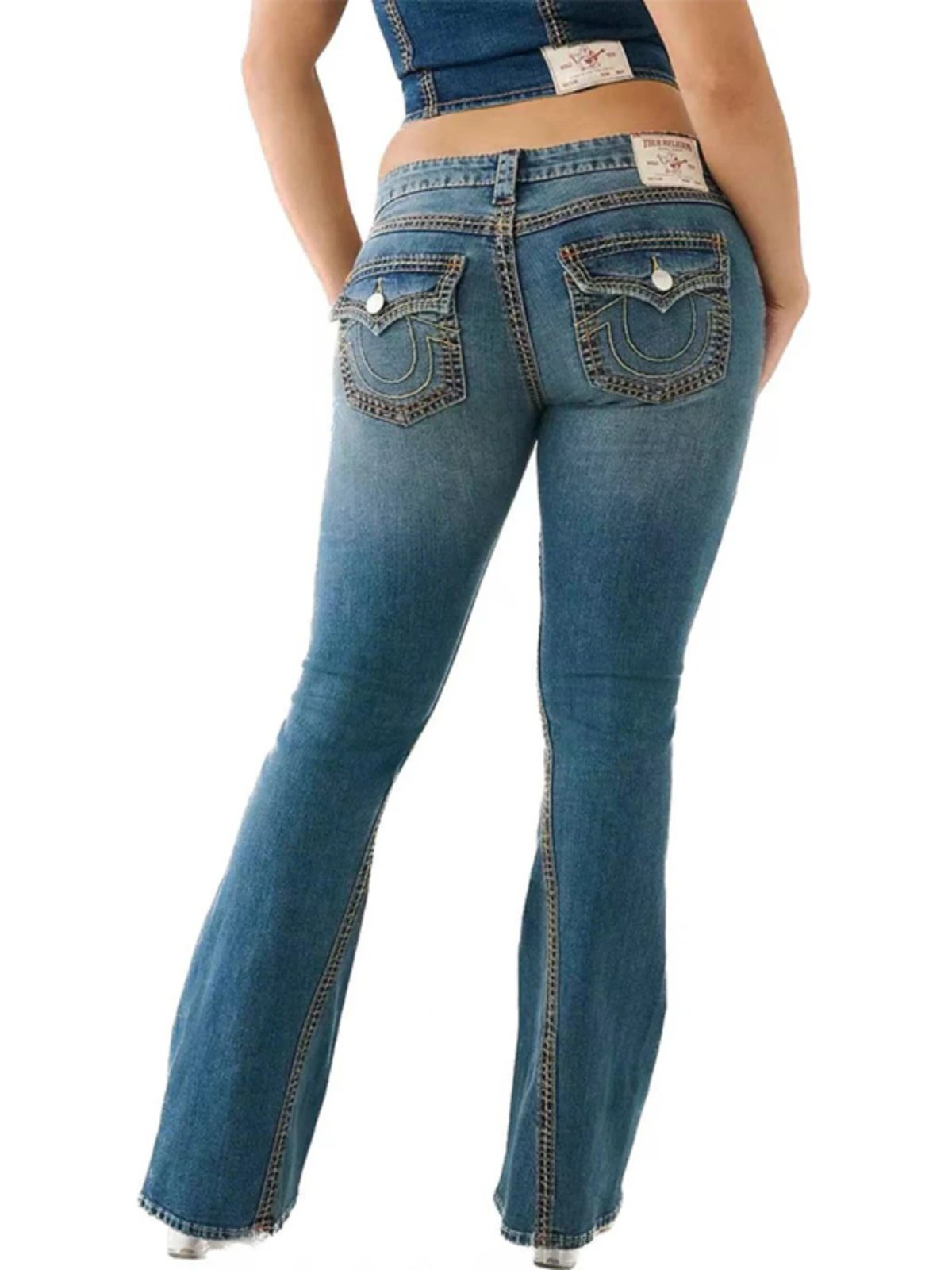Design True Religion Skinny Fit Black Jeans with Signature Stitching Jeans - 3