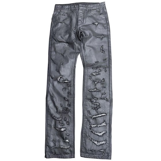 D Vinyl Destroyed Wax Pants Home04 Wax Brushed Coating Hole Washed Slim Fit Ready Stock