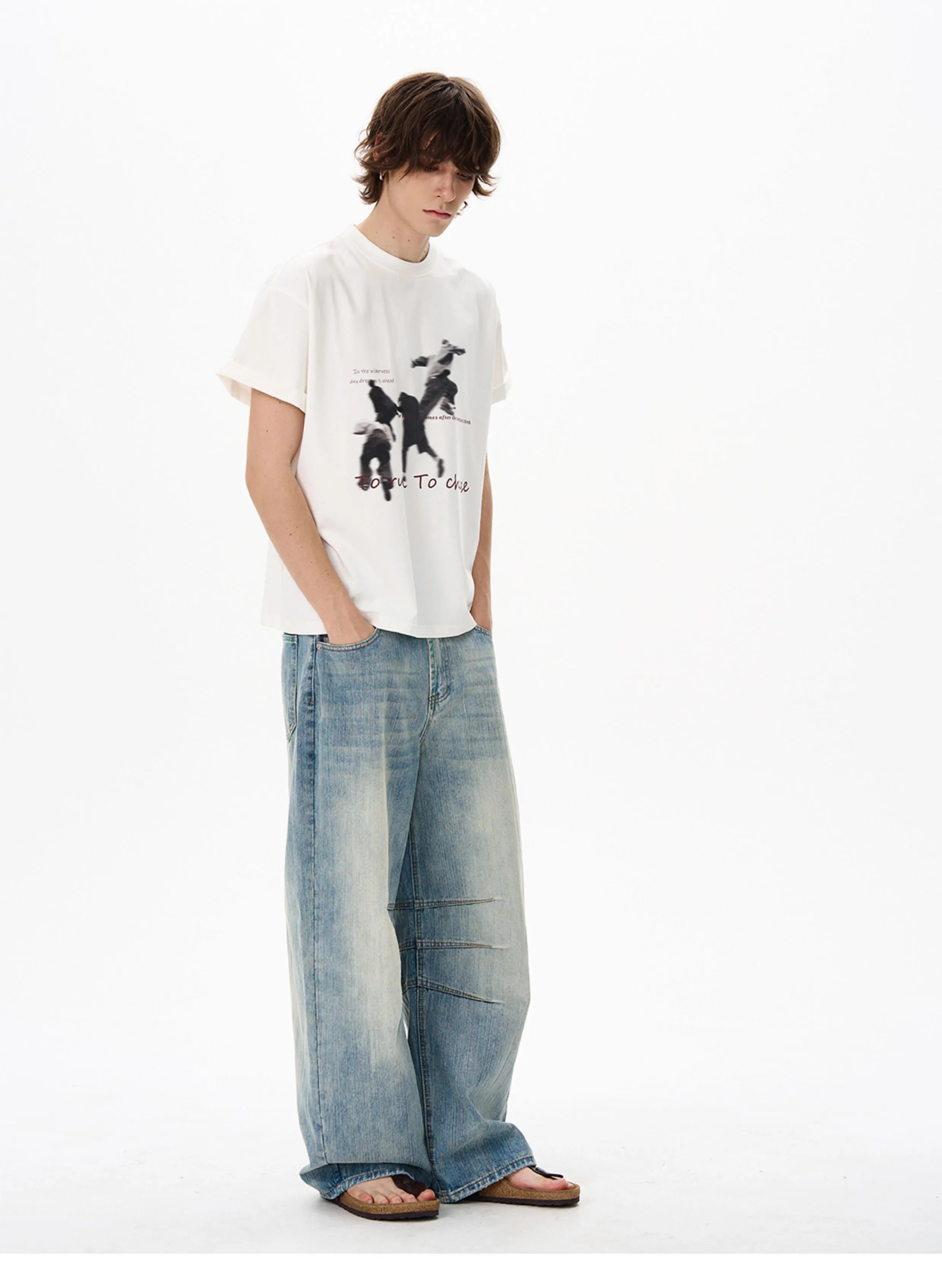 Design 'To Run To Chase' Graphic Print Oversized T-Shirt White - 7