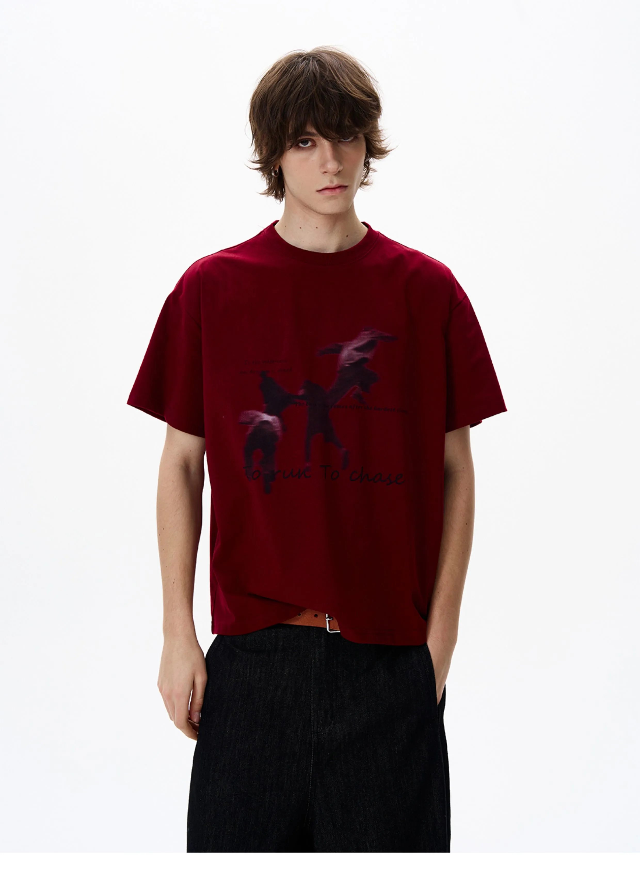 Design 'To Run To Chase' Graphic Print Oversized T-Shirt White - 13