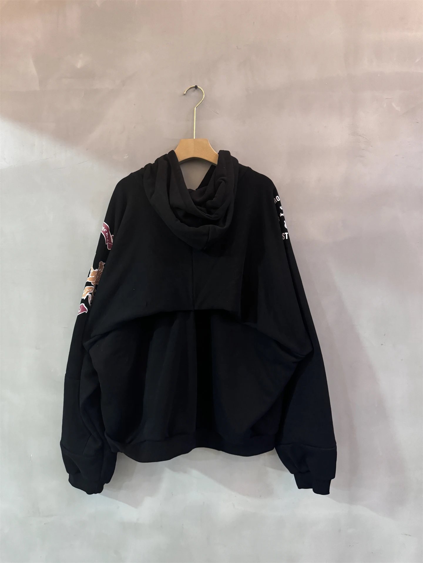 Project Gr Heavy Embroidery Badge Faux Two-Piece Washed Distressed Distressed Hoodie Zip-Up Jacket