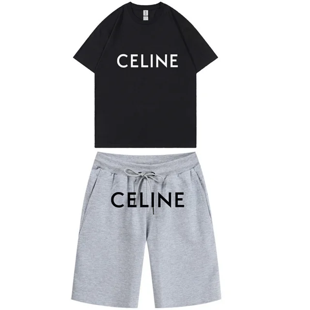 Celine Matching Sets Logo Print T-Shirt and Drawstring Shorts Set product detail image 11