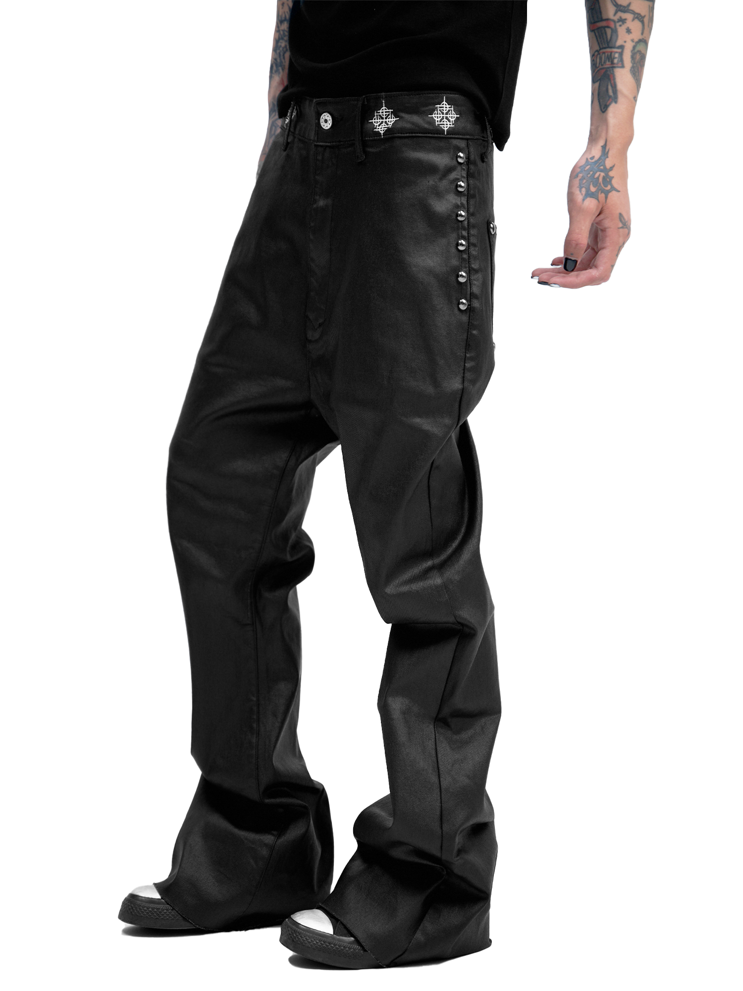 Design Flared Leather Pants Black - 2