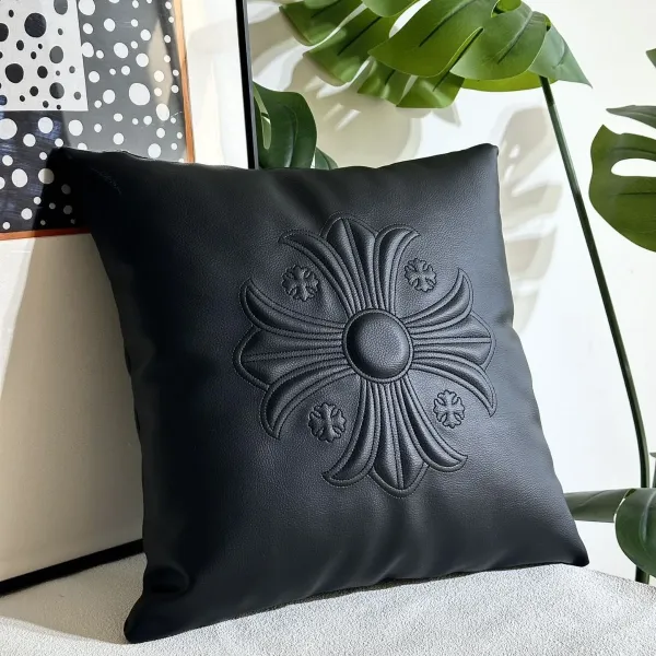 Chrome Hearts Floral Embossed Leather Pillow Black Accessories - 1