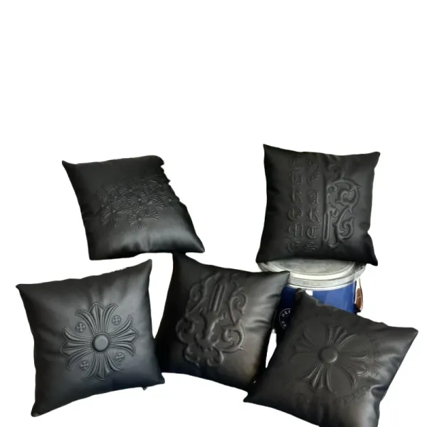 Chrome Hearts Floral Embossed Leather Pillow Black Accessories - 6