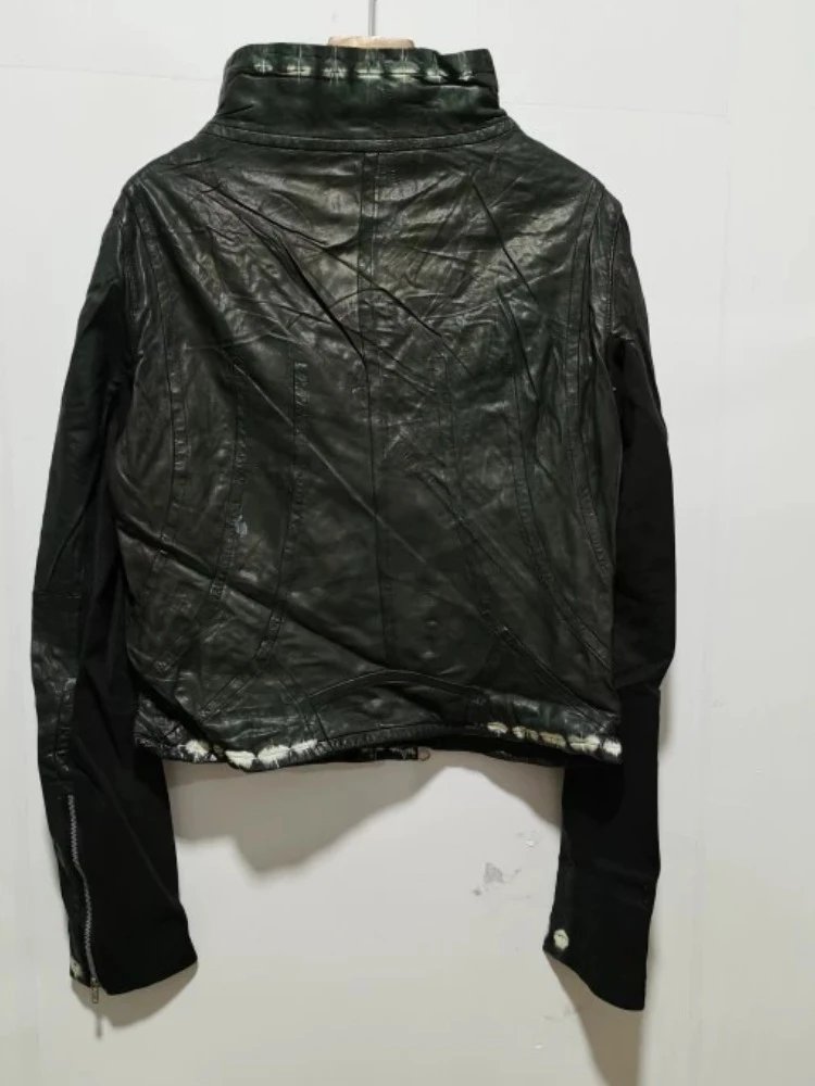 Design Asymmetrical Zip Leather Jacket Black - 5