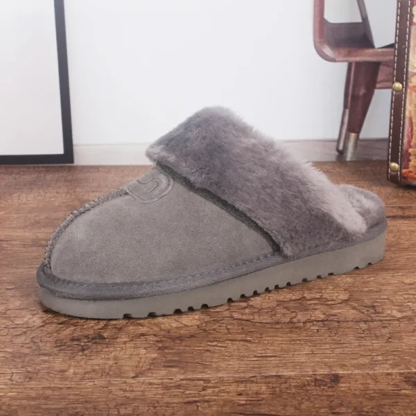 Design Faux Fur Lined Suede Slipper Gray Slippers - 1
