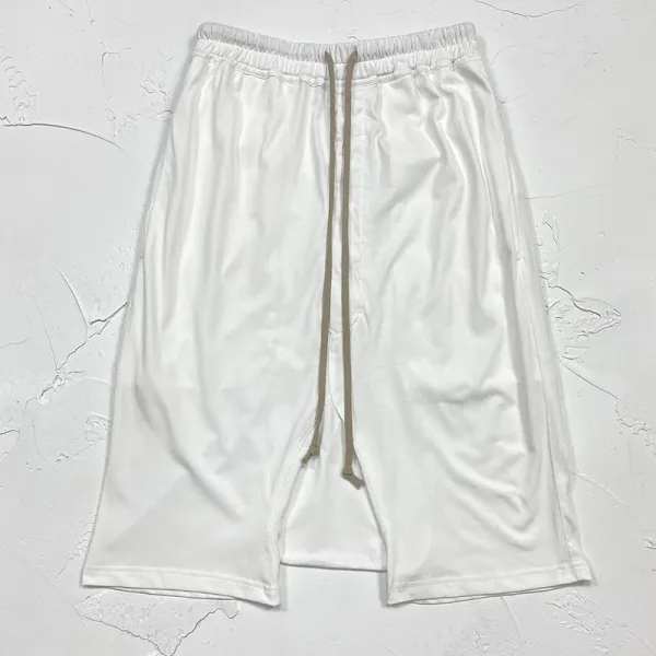Design Split Hem Drawstring Shorts White - 1