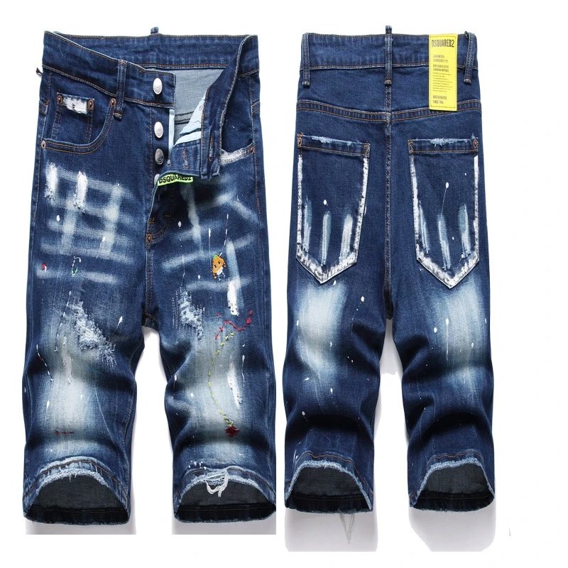 Dsquared2 Paint-Splatter Zip-Front Denim Shorts Blue - 12