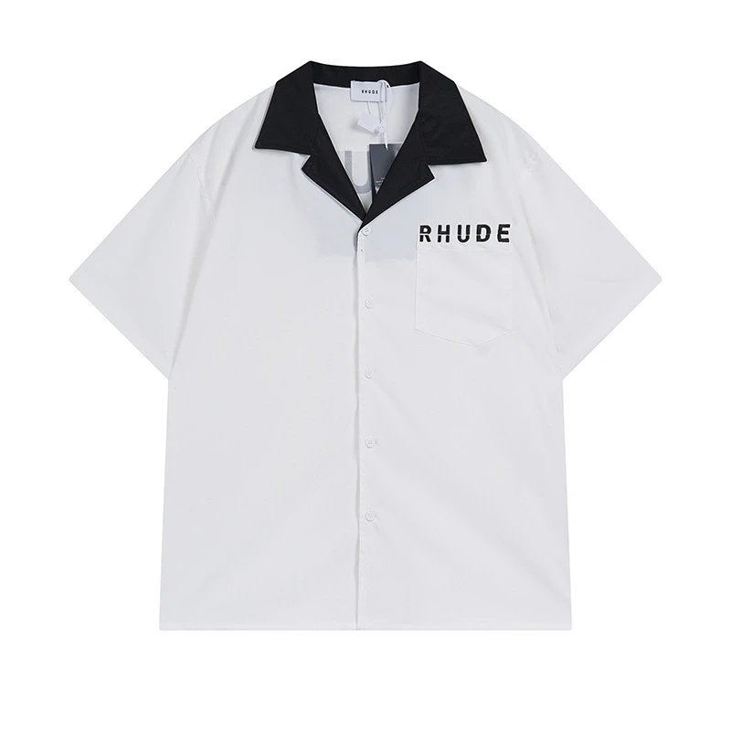 Rhude Palm Tree Embroidered Color-Block Shirt Brown/Green - 15