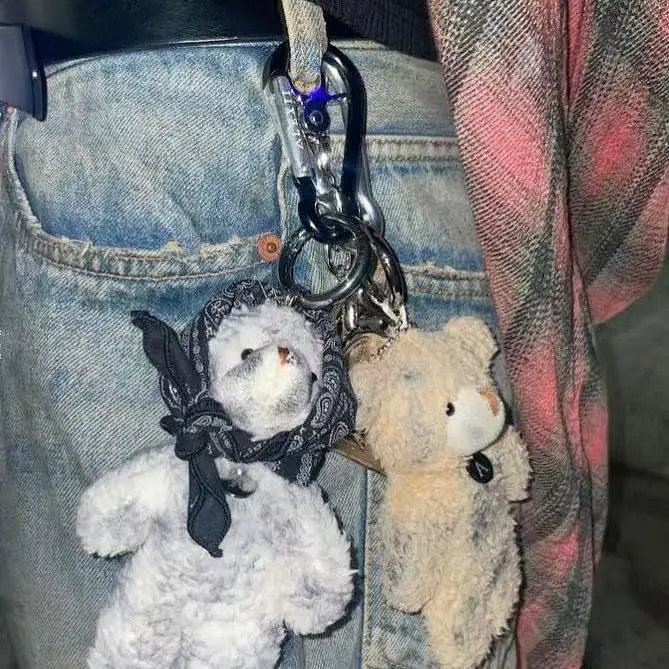 Cute Plush Bear Keychain DIY Distressed Vintage Handmade Accessory