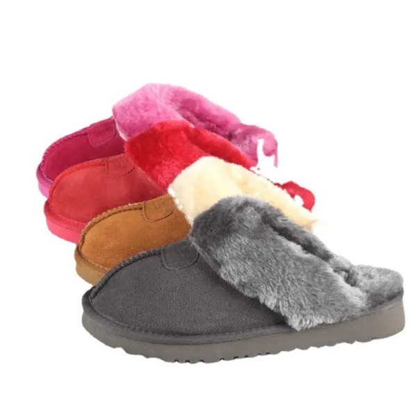 Design Faux Fur Lined Suede Slipper Gray Slippers - 6