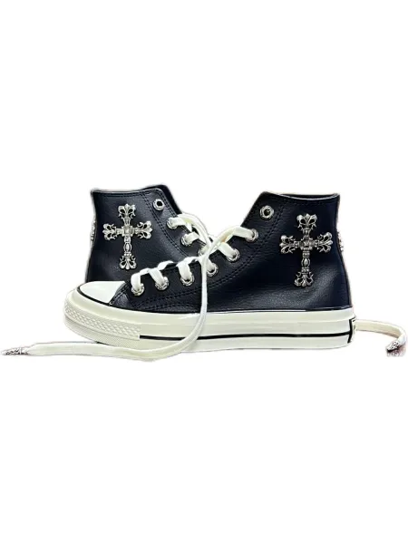 Chrome Hearts x Converse Chuck Taylor All Star High Black Cross Embroidered Leather Sneakers - 4