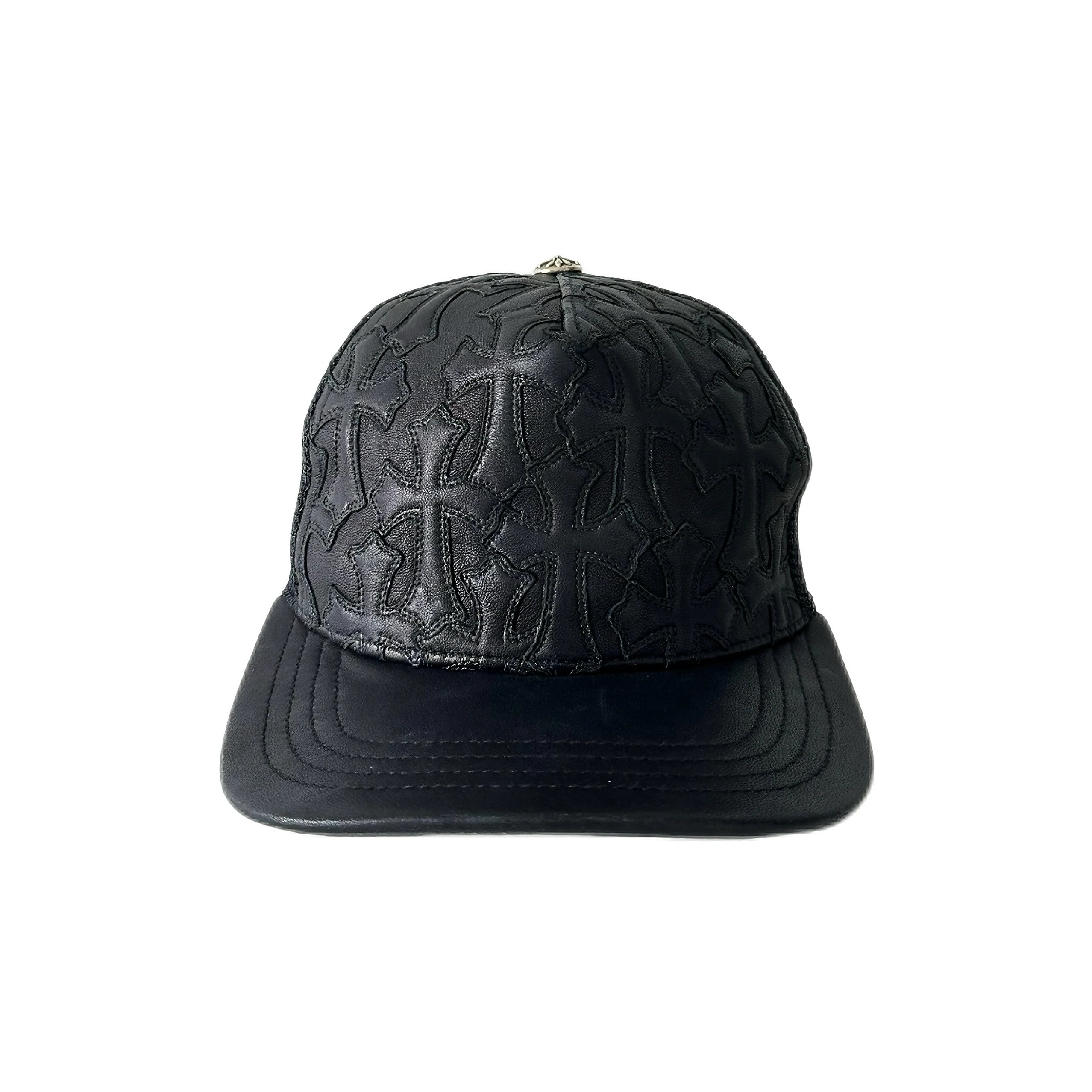Chrome Hearts Cross-Embossed Leather Baseball Cap Black Hats - 5